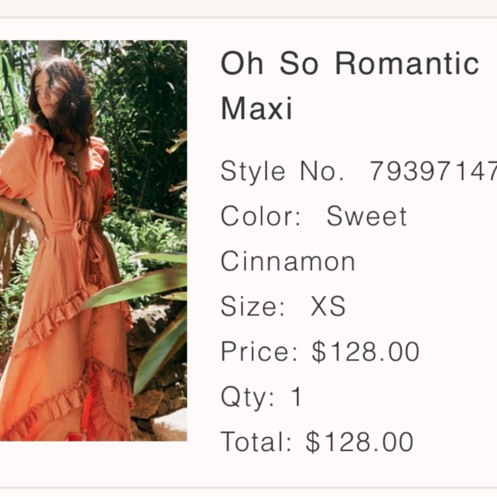 Oh So Romantic
Maxi
Style No. 79397147
Color: Sweet
Cinnamon
Size: XS